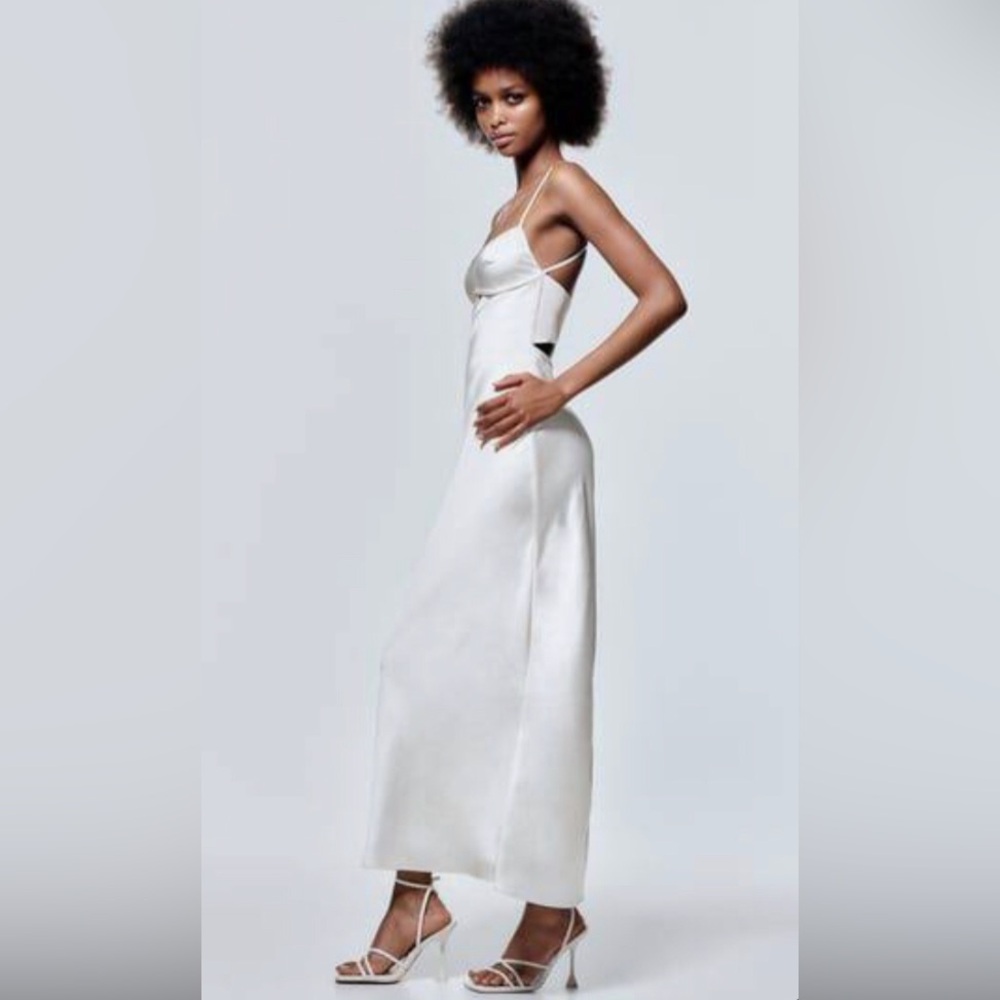 Zara White Strapless Satin Maxi Dress